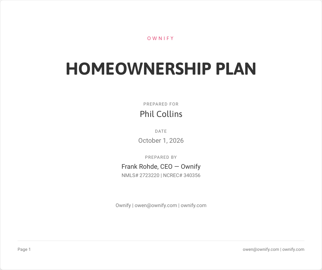 Homeownership Plan — Financial Snapshot
