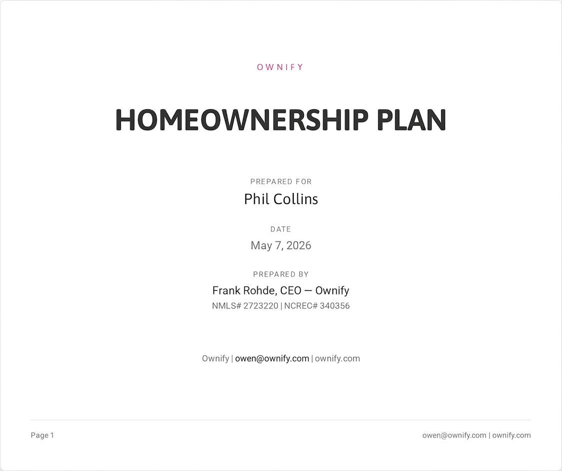 Homeownership Plan — Financial Snapshot